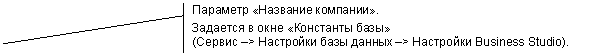 Выноска 2 (с границей): Параметр «Название компании».
Задается в окне «Константы базы»
(Сервис –> Настройки базы данных –> Настройки Business Studio).