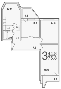 Квартира П44Т трехкомнатная