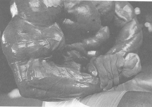 Пример поразительного развития бицепсов. Обратите внимание на то, что мускулы предплечья выглядят гораздо внушительнее на фоне мускулатуры туловища (Эрни Тейлор).