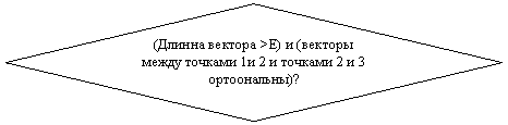 Блок-схема: решение: (Длинна вектора >E) и (векторы между точками 1и 2 и точками 2 и 3 ортоональны)?