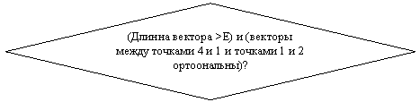 Блок-схема: решение: (Длинна вектора >E) и (векторы между точками 4 и 1 и точками 1 и 2 ортоональны)?