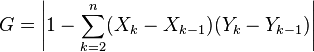 : G=\left\vert 1-\sum_{k=2}^n (X_k - X_{k-1})(Y_k - Y_{k-1}) \right\vert