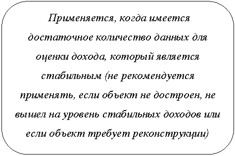Скругленный прямоугольник: Применяется, когда имеется достаточное количество данных для оценки дохода, который является стабильным (не рекомендуется применять, если объект не достроен, не вышел на уровень стабильных доходов или если объект требует реконструкции)